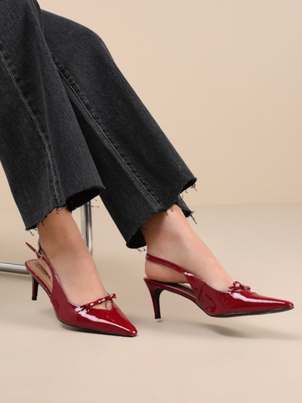 Lulus Catesby Red Patent Bow Pointed-toe Slingback Pumps - Size 9